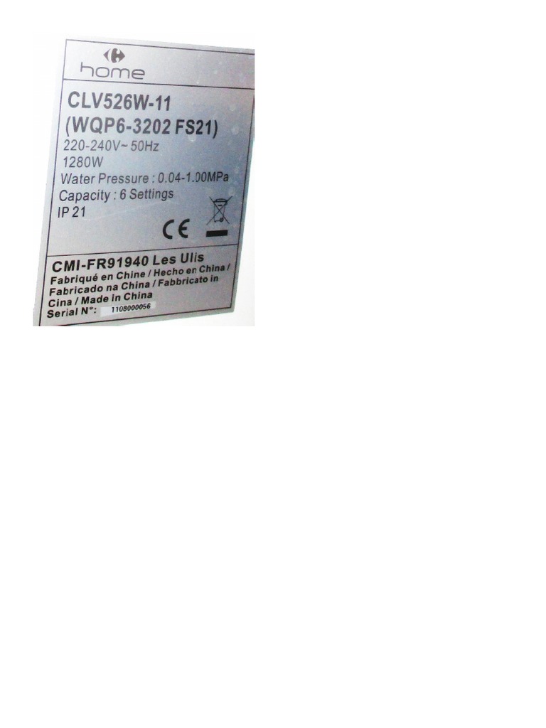 Carrefour Dishwasher CLV526W11 (WQP63202 FS21) PDF