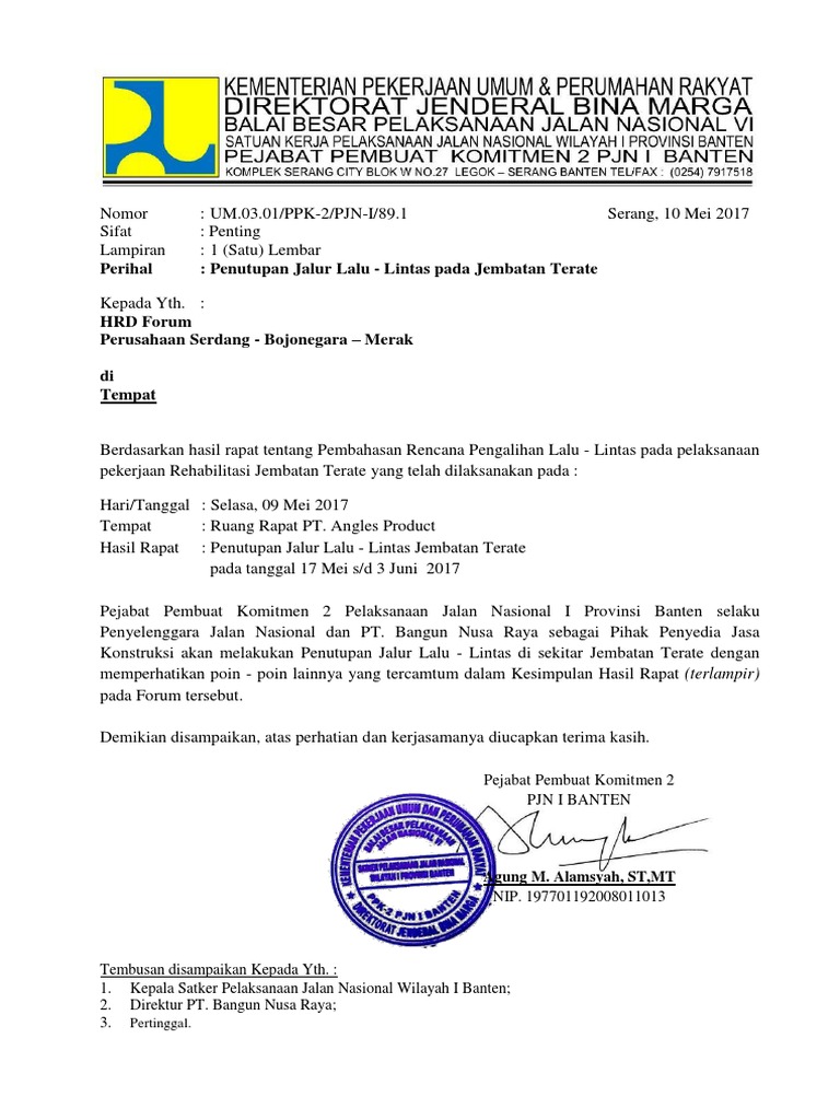 Surat Pengalihan Arus Lalin Sbm 2017