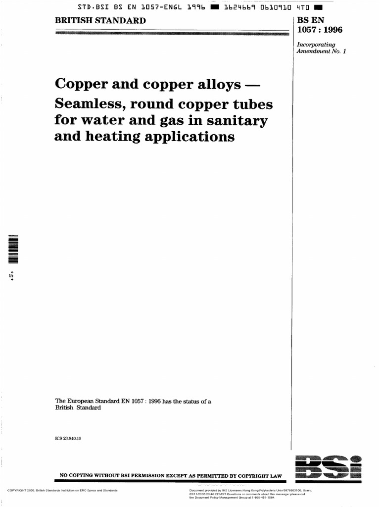 Copper Pipe BS en 1057 - 1996 | PDF | Soldering | Industries