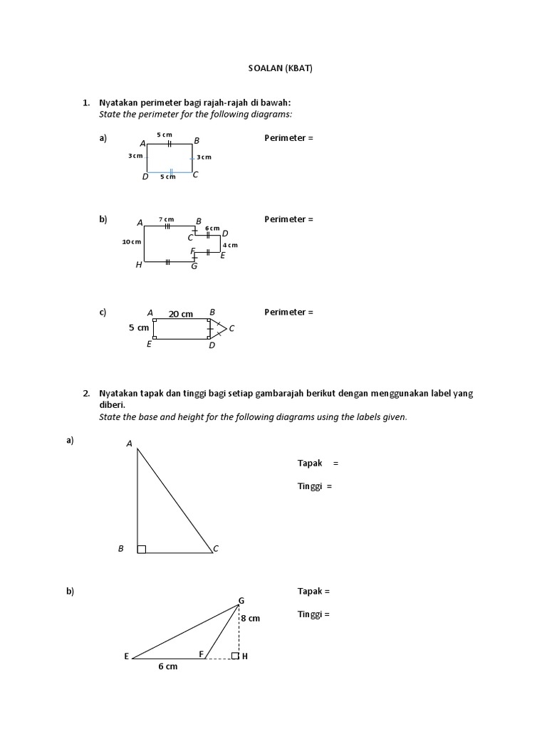 Soalan Matematik: Perimeter dan Luas | PDF | Metode & Bahan Ajar