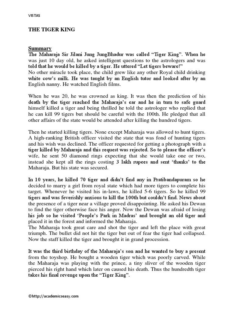 Tiger King Summary Of Class 12 Rizop