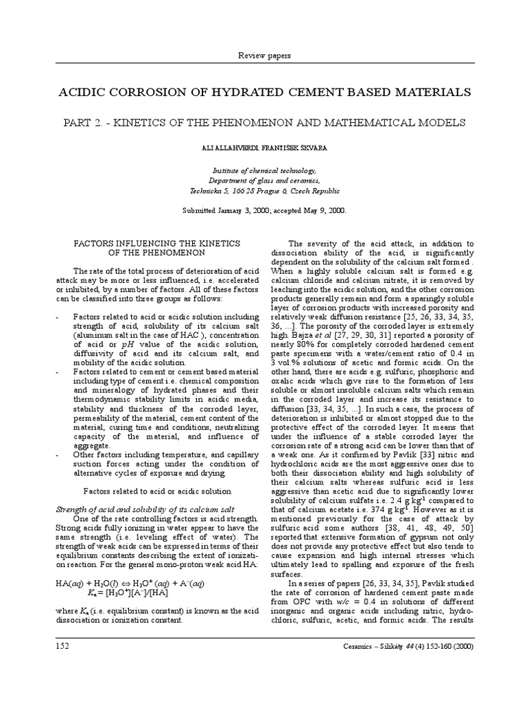 Acidic Corrosion in Cement Materials | PDF | Corrosion | Concrete