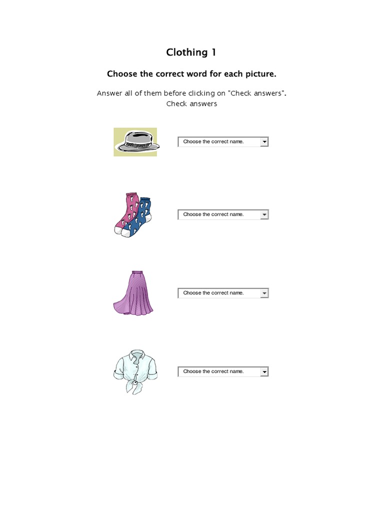 Clothing 1: Choose The Correct Word For Each Picture | PDF