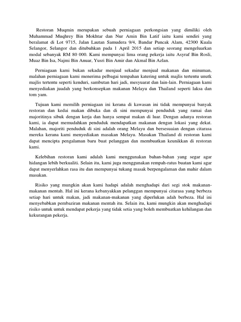 Kertas kerja perniagaan restoran steamboat