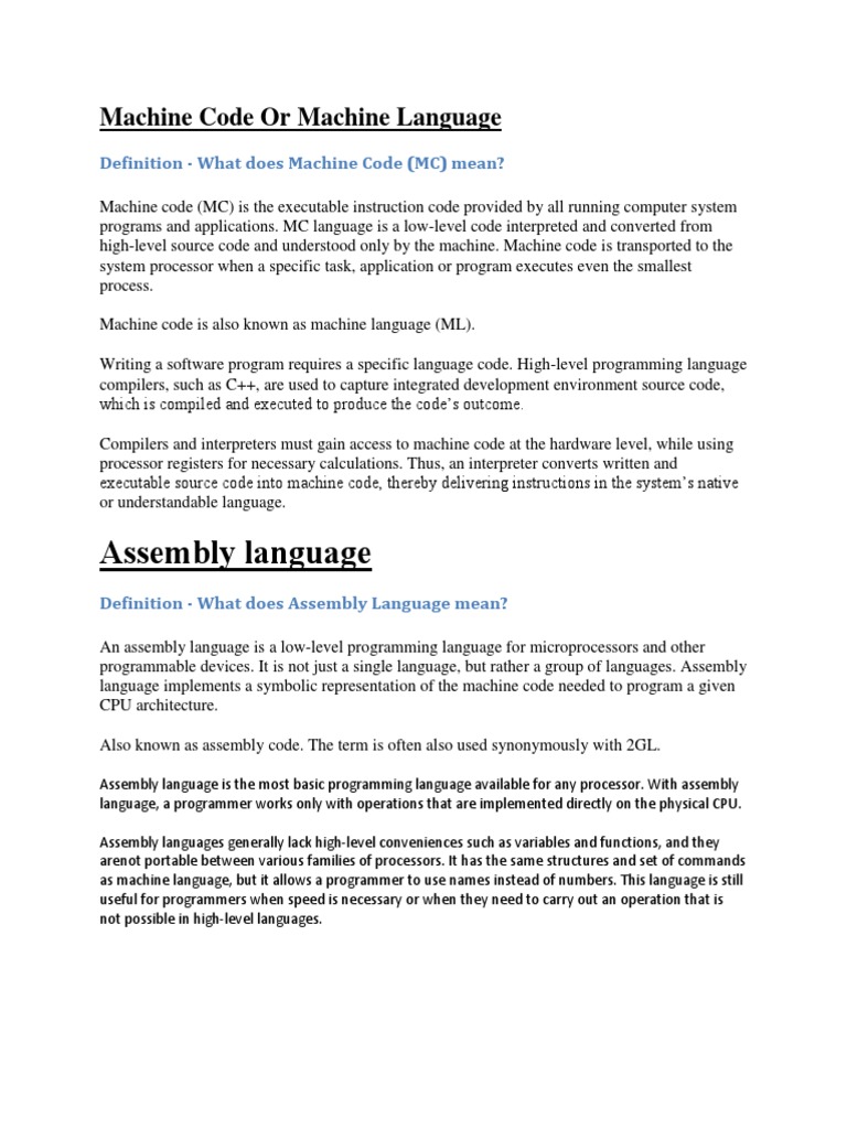 Machine Code and Assembly Language Guide | PDF | Programming Language ...