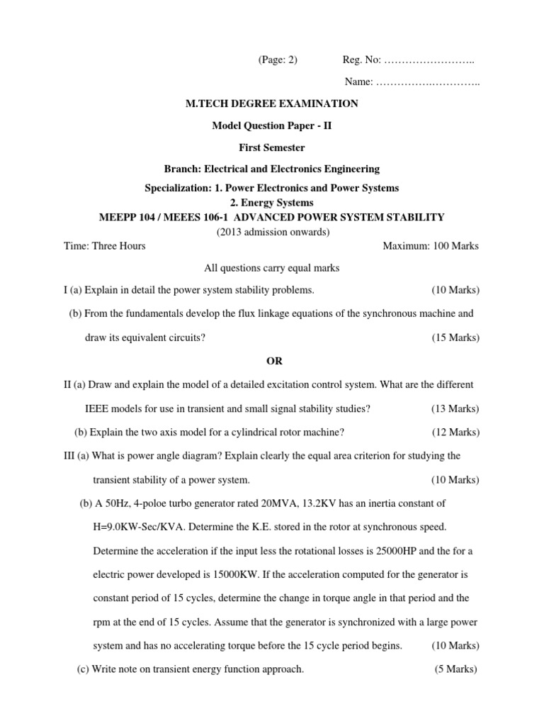 Mahatma Gandhi University M.tech EEE Sem 1 Advanced Power System