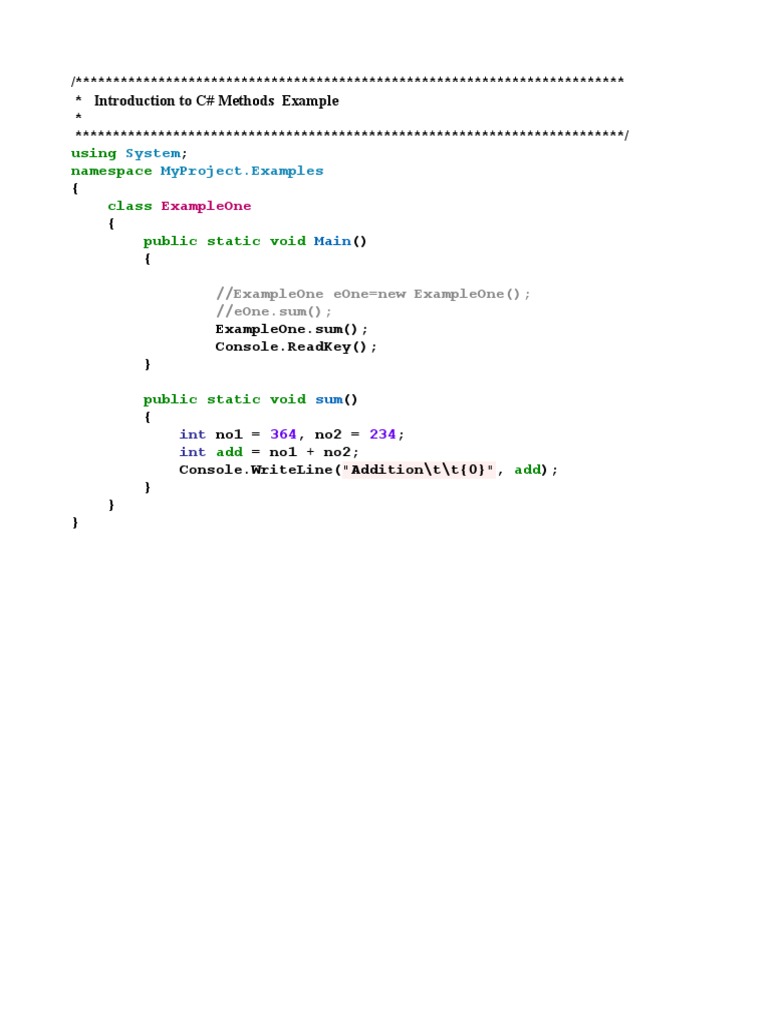 001 Introduction To C Methods Example PDF | PDF