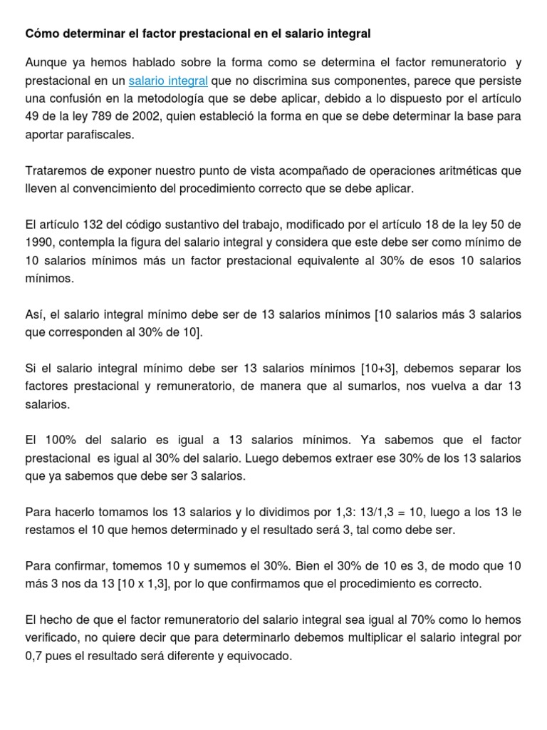Cómo Determinar El Factor Prestacional en El Salario Integral PDF