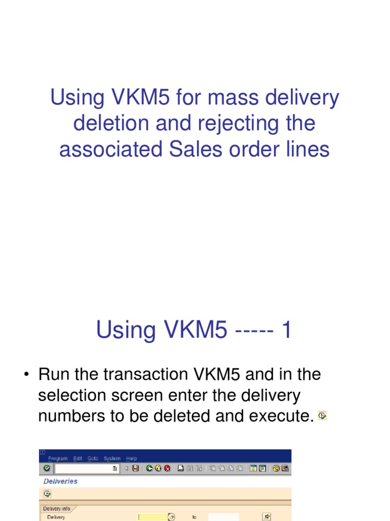 Mass Deletion of Deliveries Using VKM5 | PDF