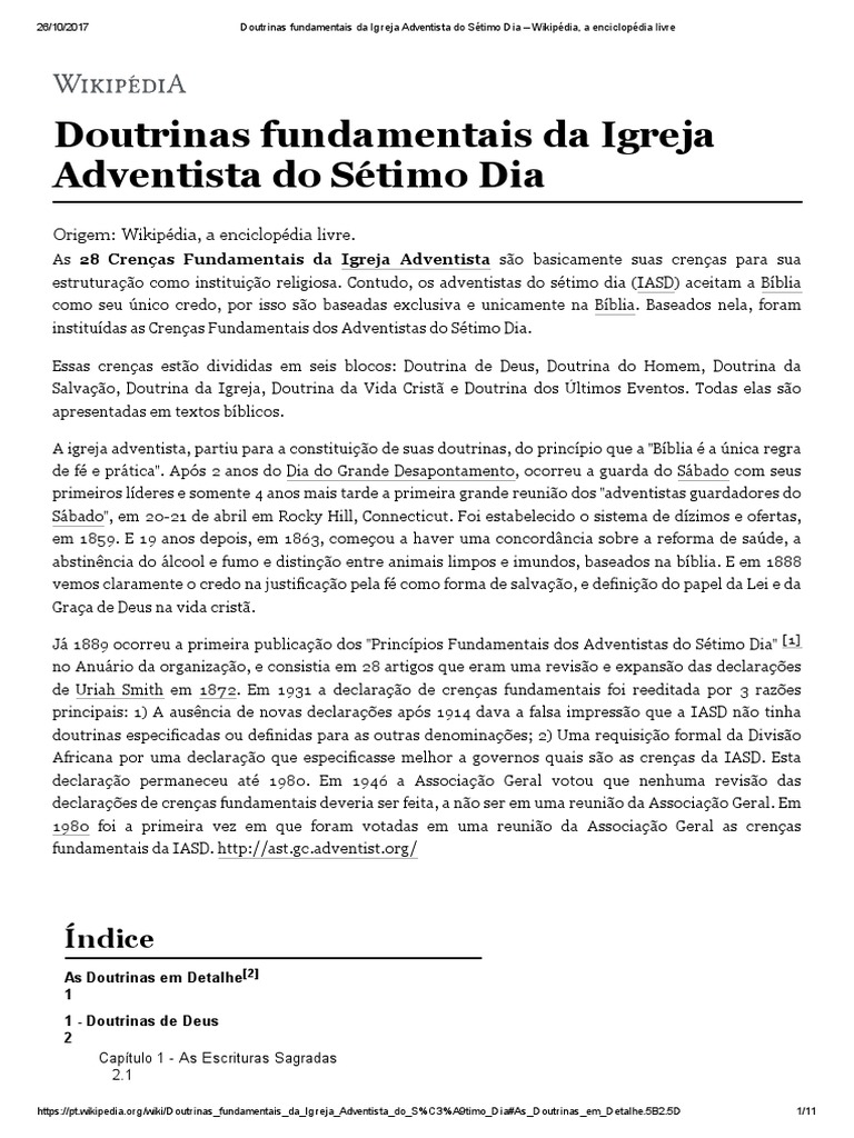 Doutrinas da Igreja Adventista do Sétimo Dia | PDF | Igreja Adventista ...