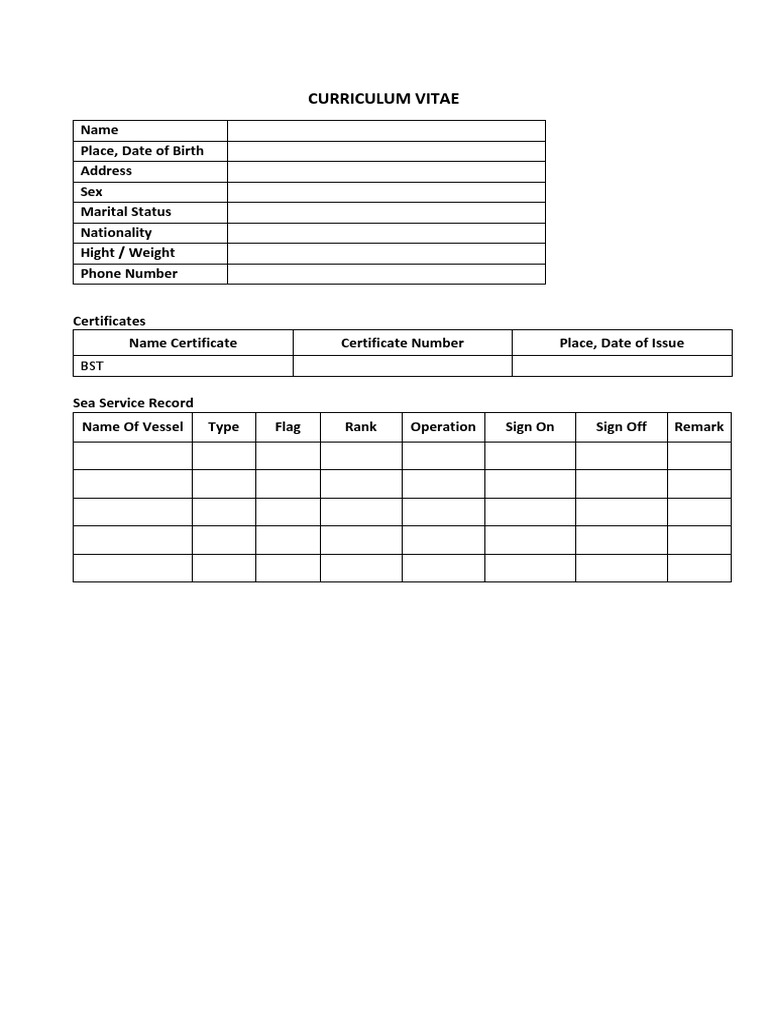Comprehensive CV Template for Seafarers | PDF | Foreign Language ...