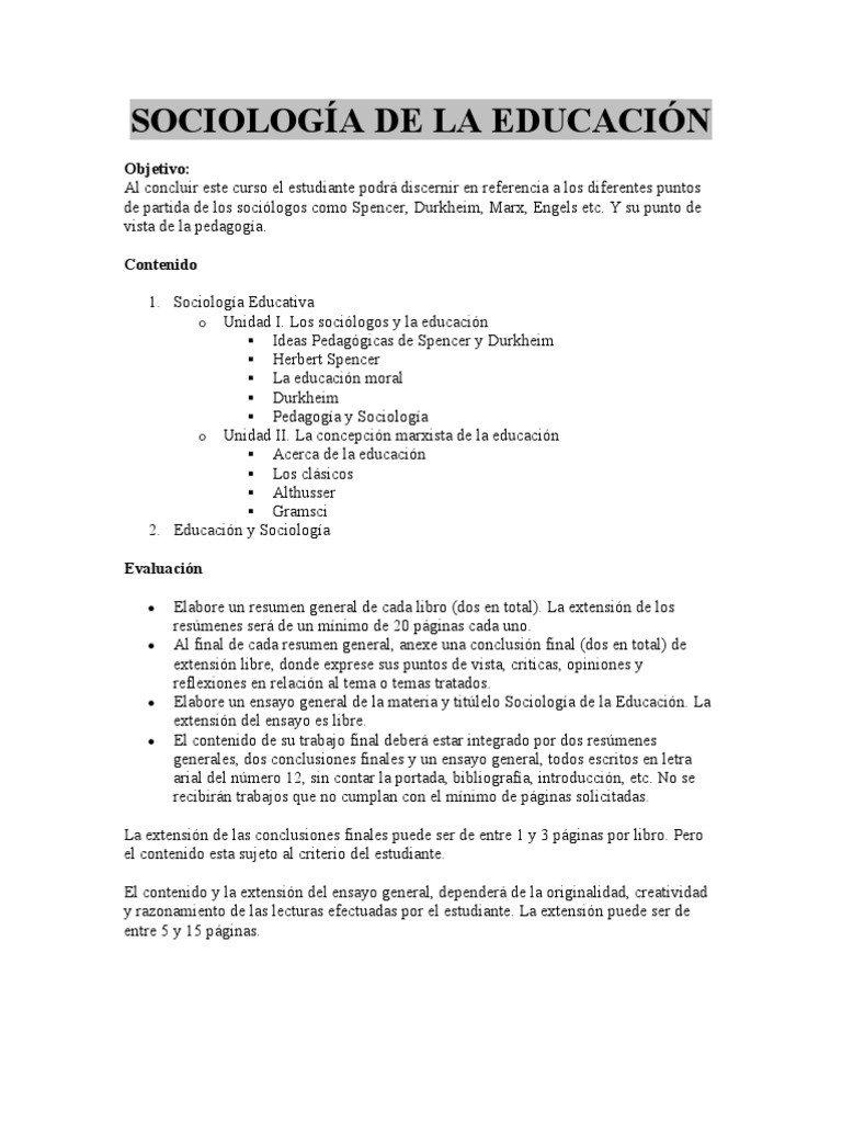 Sociologia de La Educacion | PDF | Emile Durkheim | Sociología