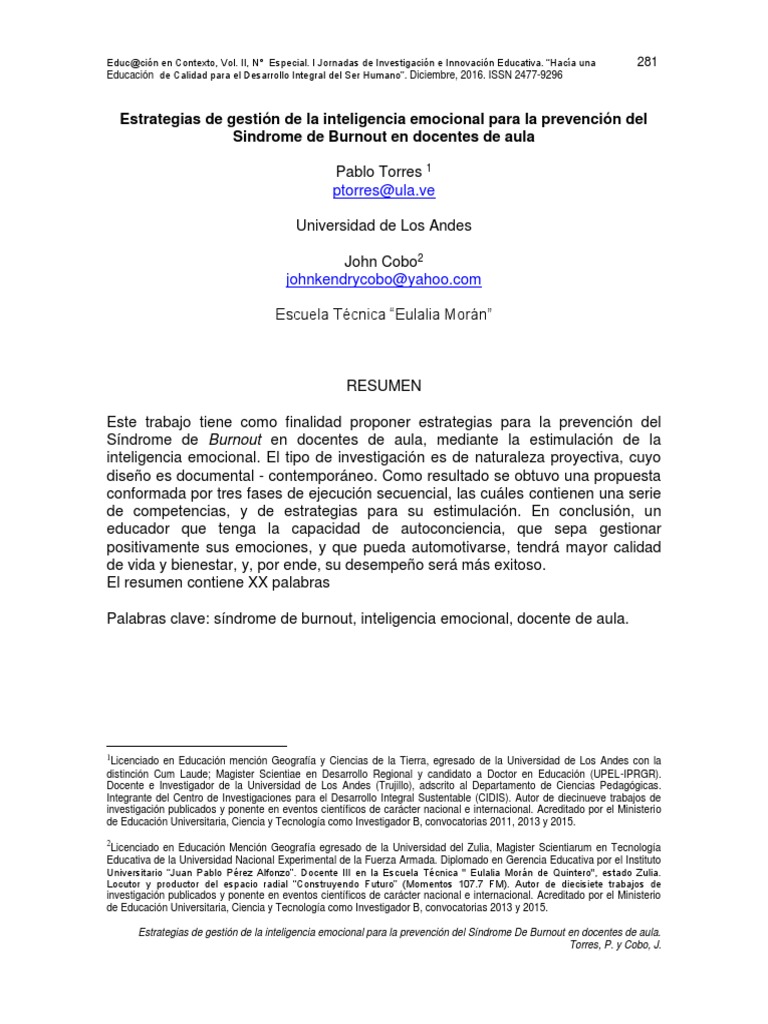 Estrategias de Inteligencia Emocional Docente | PDF | Burnout ...