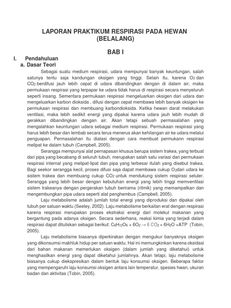 Laporan Praktikum Respirasi Pada Hewan | PDF