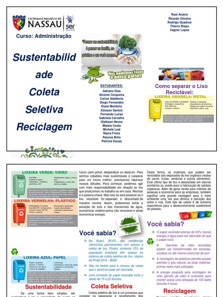 Folder Educativo sobre Sustentabilidade | PDF | Reciclagem | Desperdício