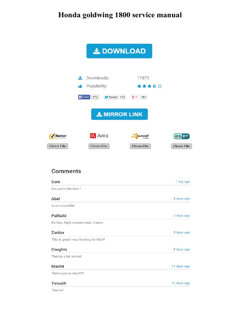 Service manual top honda goldwing 1800