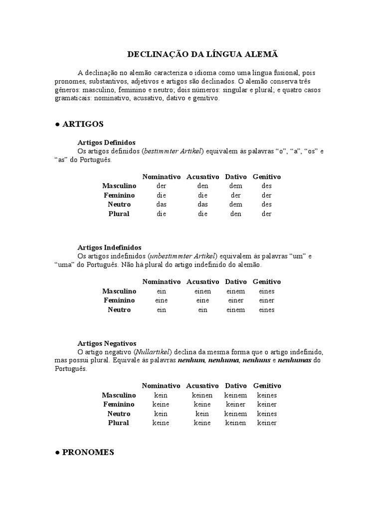 Declinação e Artigos em Alemão | PDF | Gramática | Semiótica