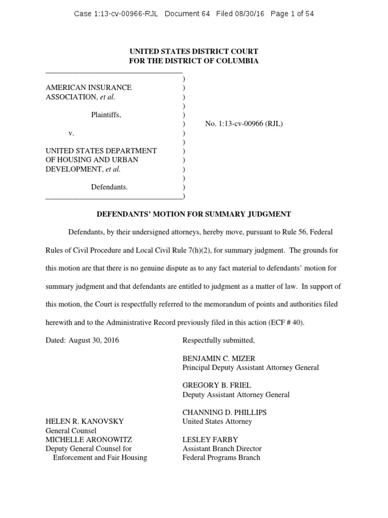 Defendant's Motion For Summary Judgment 08-30-16 | PDF | Disparate ...