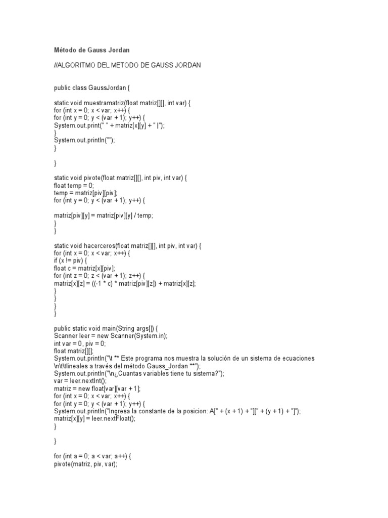 Método de Gauss-Jordan: Algoritmo y Ejemplo | PDF | Pi | Áreas de ...
