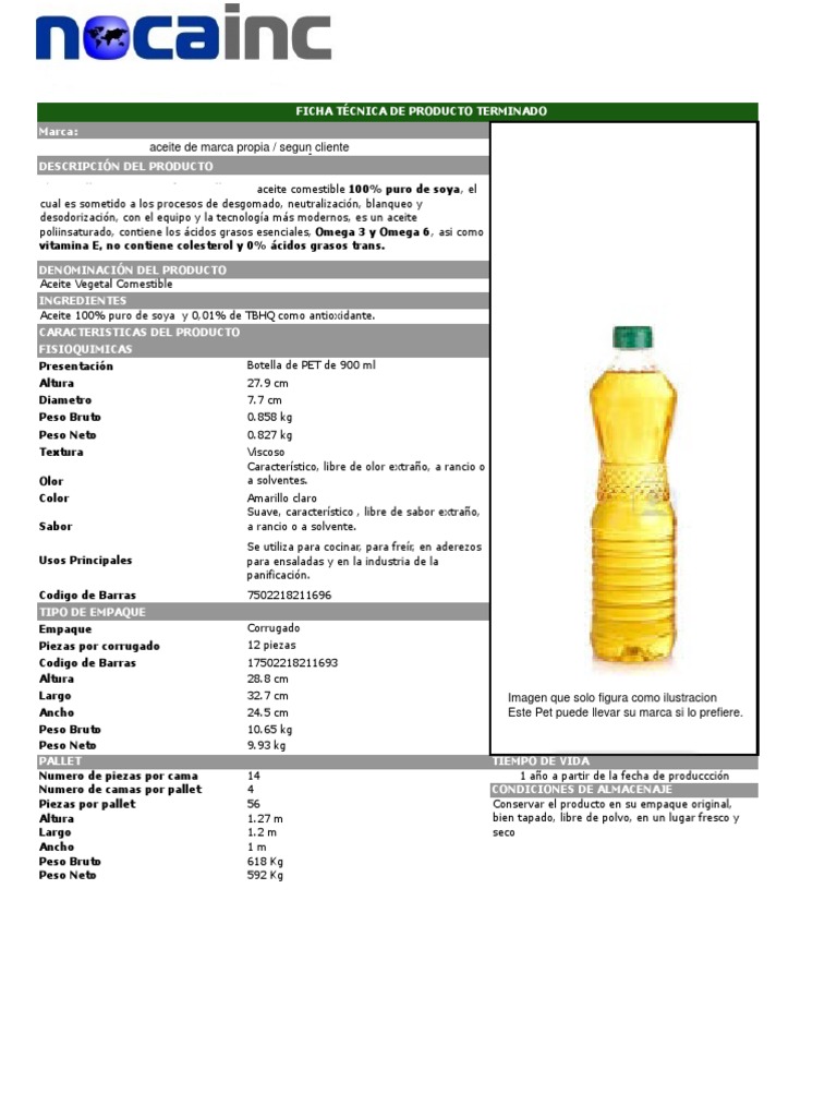 Ficha Tecnica PDF Aceite vegetal Alimentos