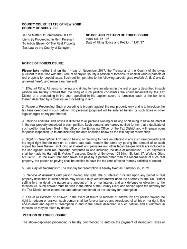 In the Matter of In The Matter Of Foreclosure Of Tax Liens By