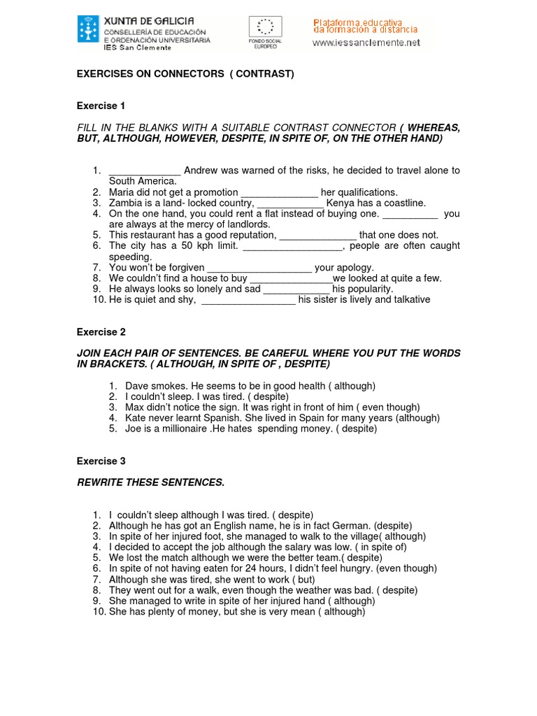 Pdf Telecharger Although Even Though While Whereas Exercises Gratuit Pdf Pdfprof Com