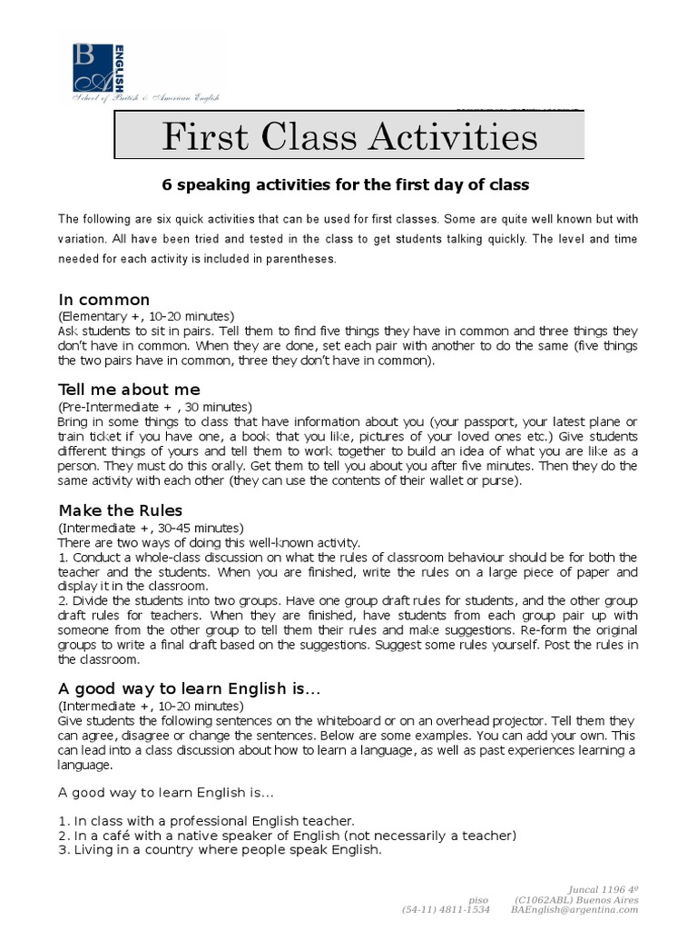 first-class-activities-classroom-english-language