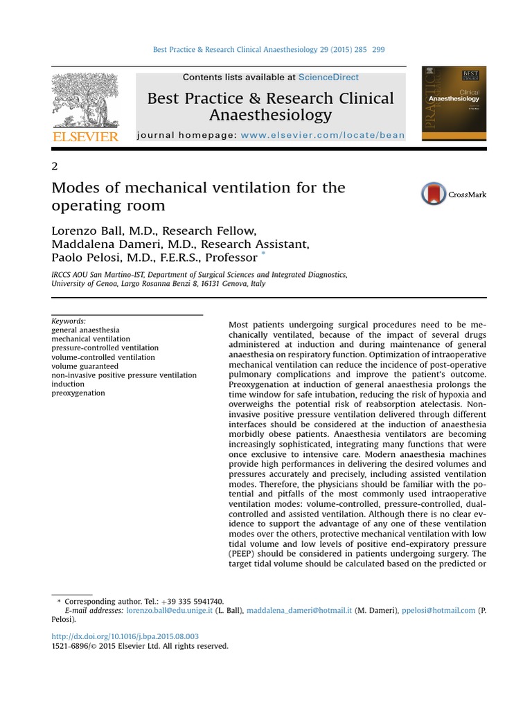 Modes of Mechanical Ventilation For The Operating Room BestPracResAnest ...