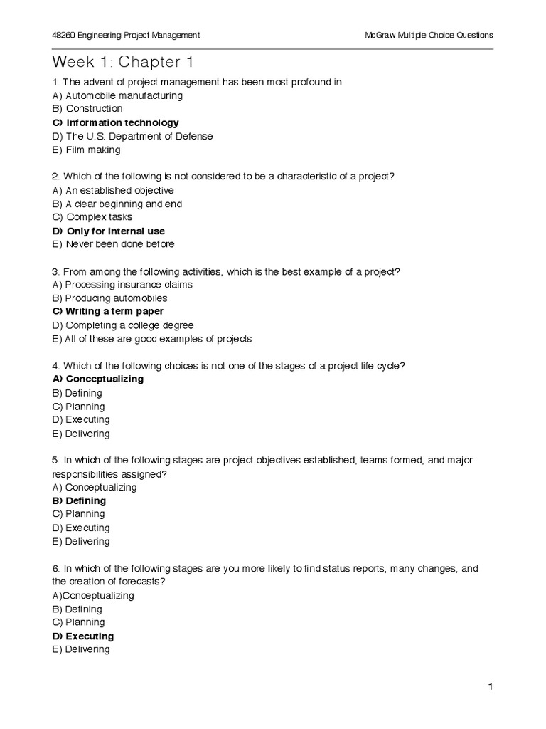 Mcgraw Multiple Choice Questions | Pdf | Project Management | Risk
