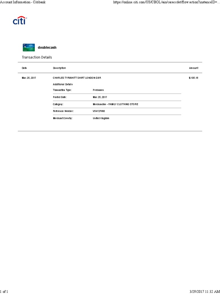 Citibank Account Transaction Example | PDF