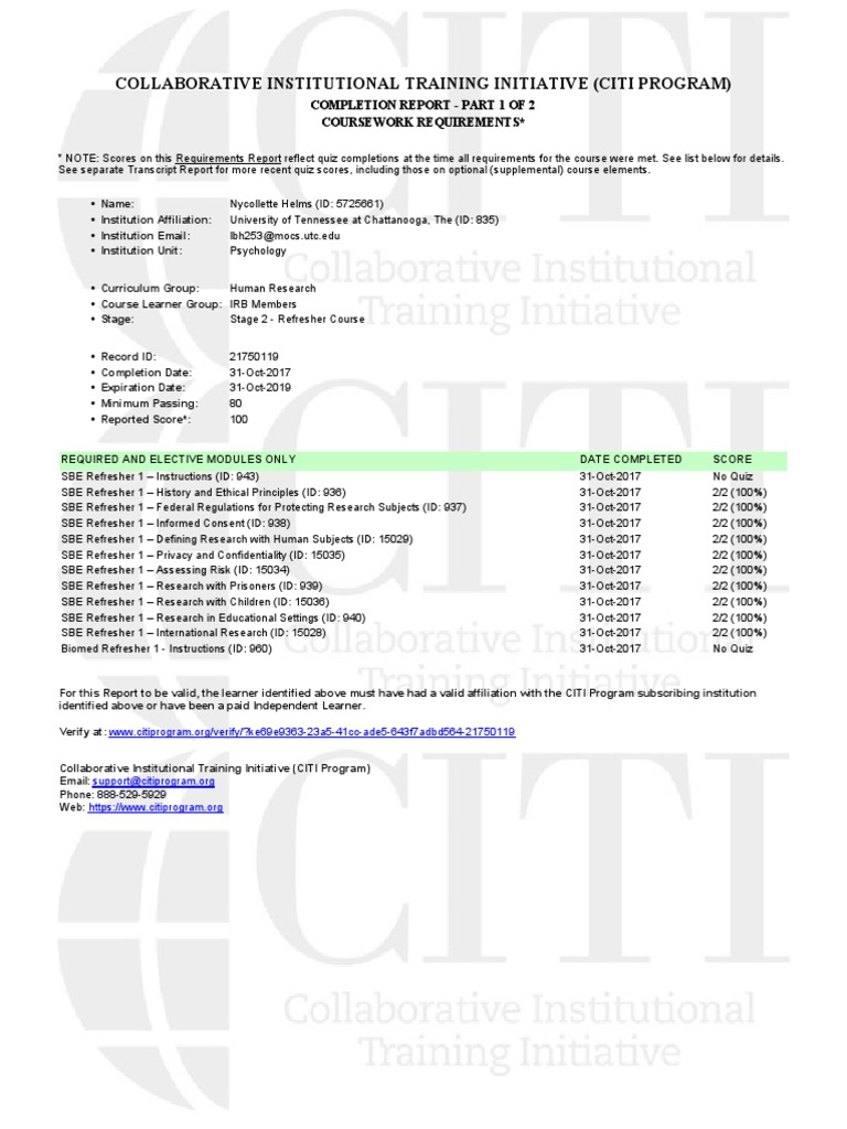 Citicompletionreport5725661 2 | PDF | Institutional Review Board ...