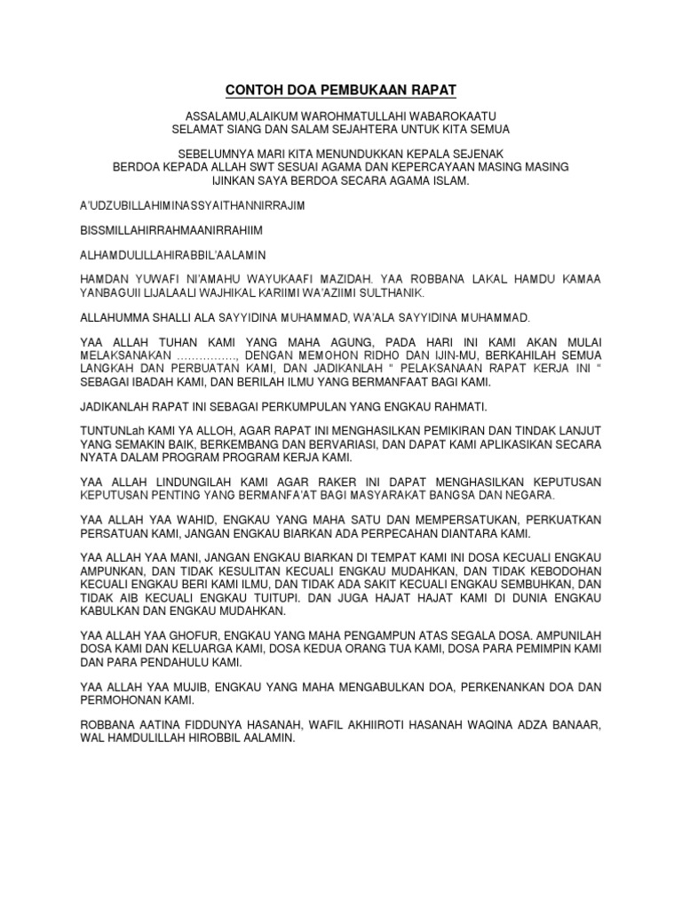 Contoh Doa Pembukaan Rapat Docx