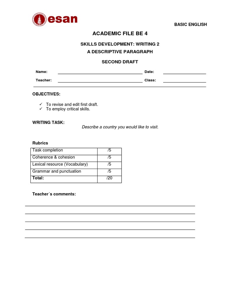 Descriptive Writing Task: Country Visit | PDF