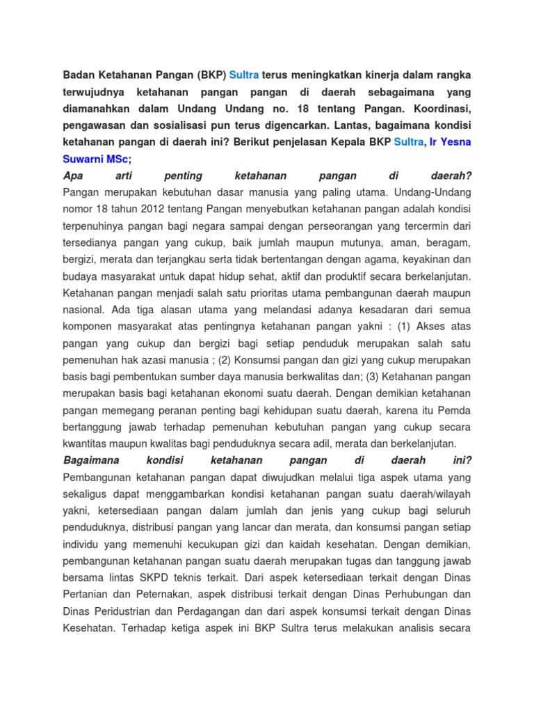 Ketahanan Pangan Sultra: Tantangan dan Solusi | PDF