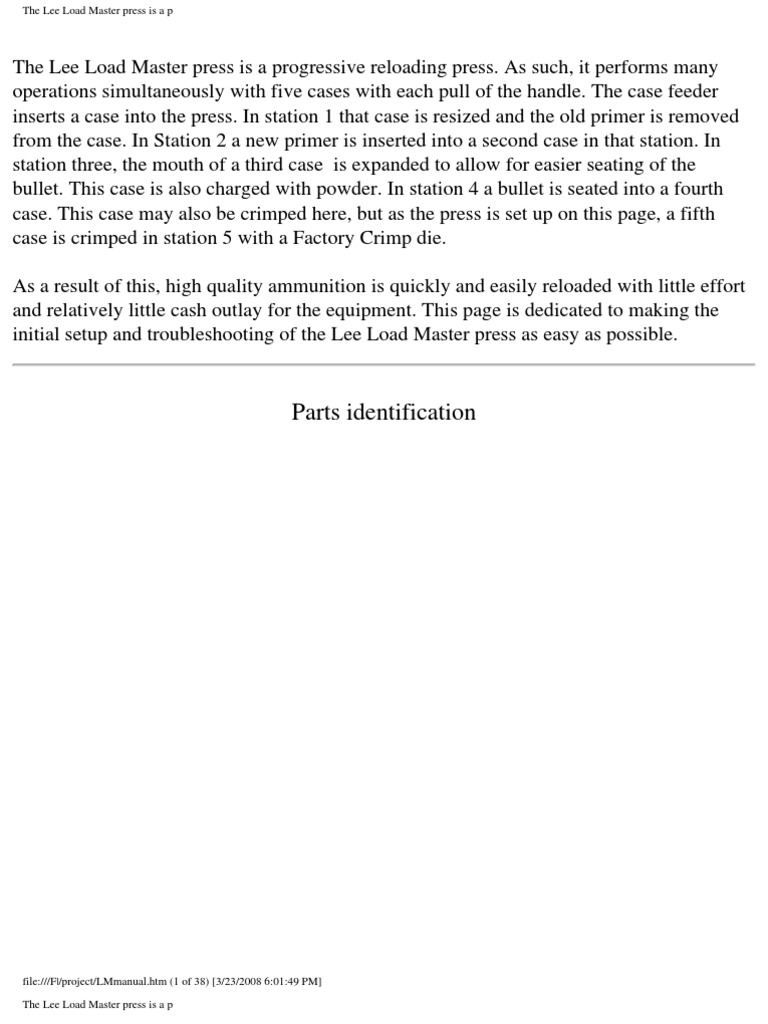 Lee Load Master Setup Guide | PDF | Ammunition | Projectiles