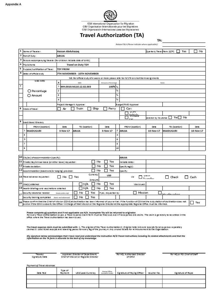 Travel Authorization for TDY in Abuja | PDF | Payments | Employment