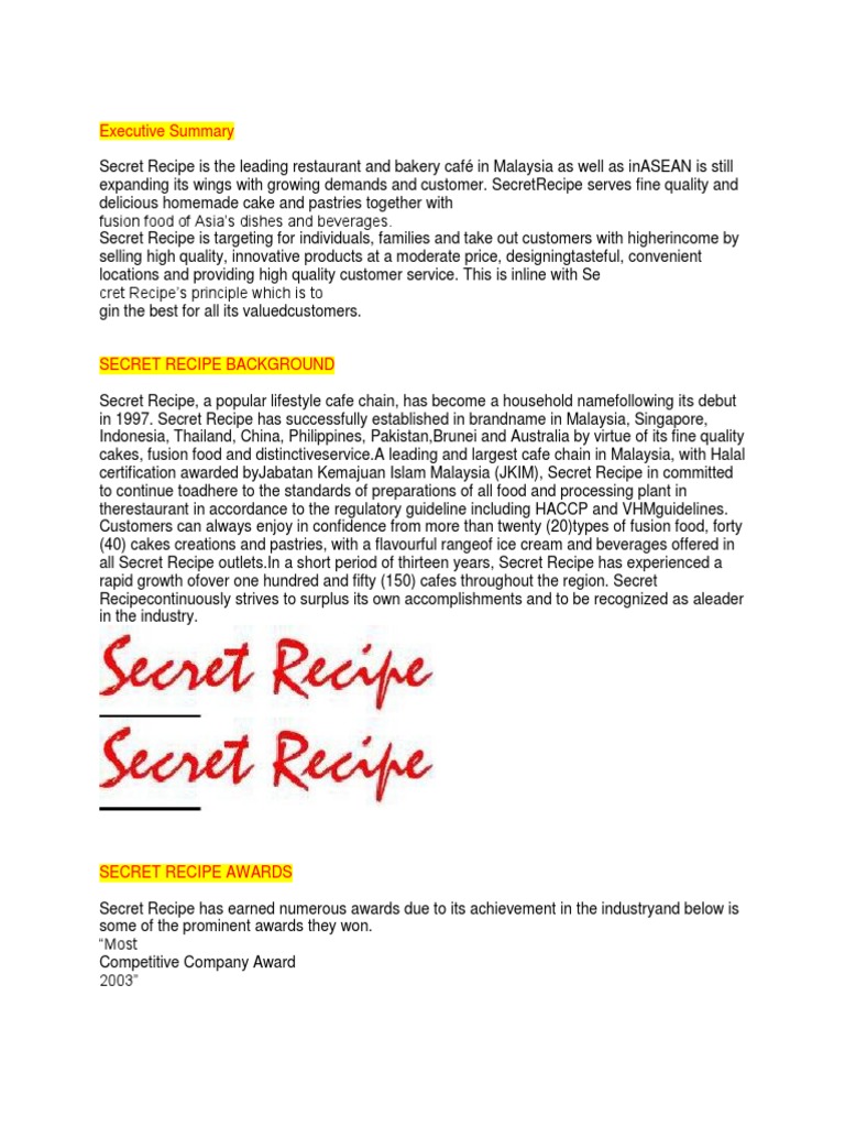 Secret Recipe: Company Overview & Growth | PDF | Franchising ...