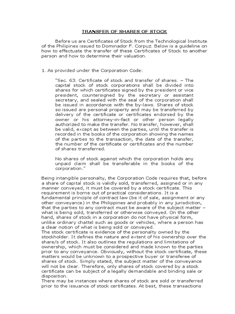 Guidelines for Stock Transfer in Philippines | PDF | Stocks | Conveyancing
