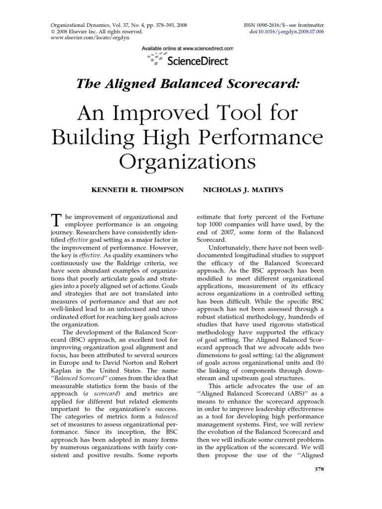 Aligned Balanced Scorecard for Performance | PDF | Leadership ...
