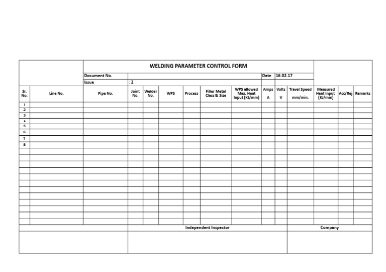 Welding Parameter Control Form | PDF