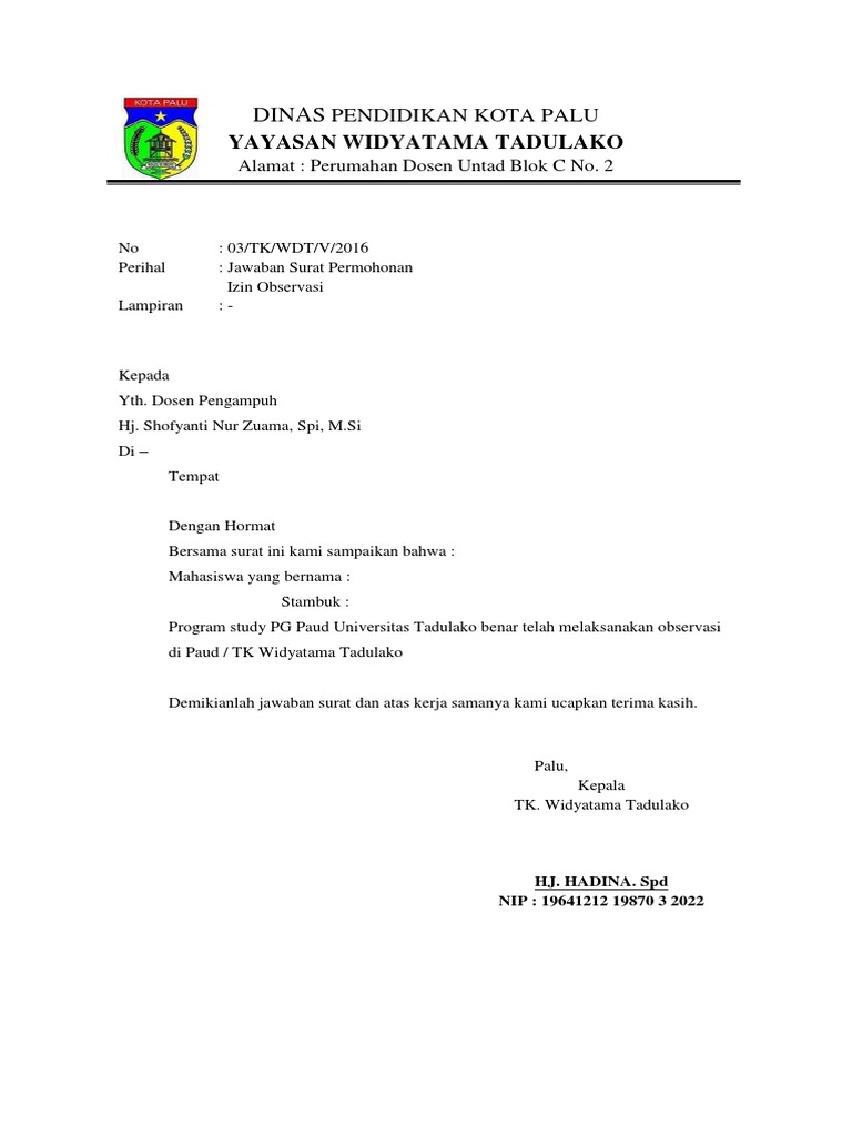 Contoh Surat Izin Observasi Ke Tk Suratmenyurat Net Bertemuco