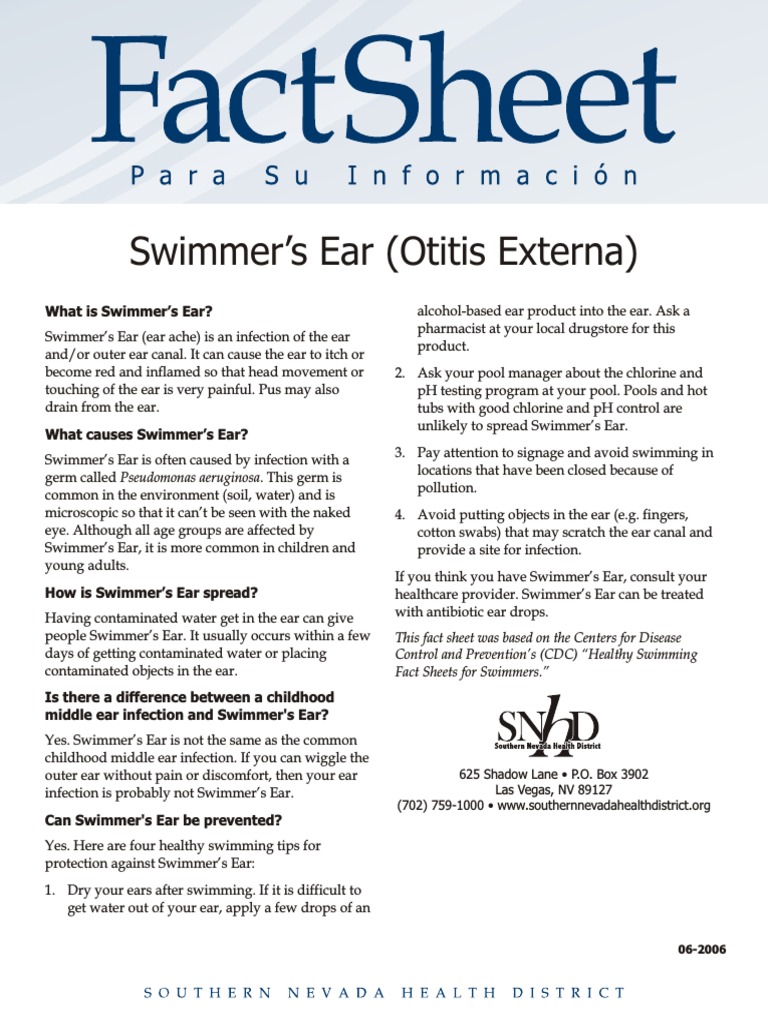 Swimmer's Ear (Otitis Externa) | PDF | Auditory System | Medical ...