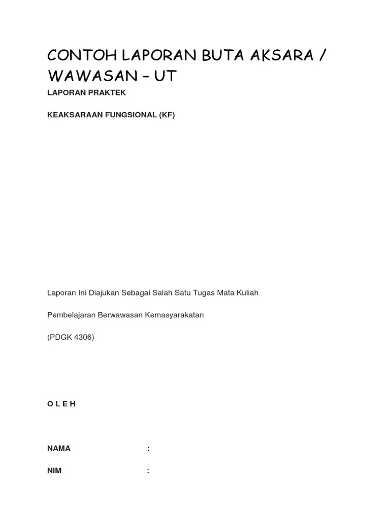 Contoh Laporan Buta Aksara