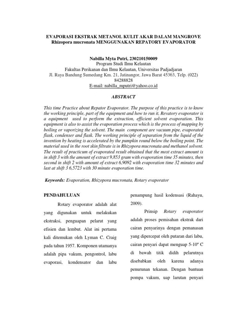 Laporan Praktikum Rotary Evaporator | PDF