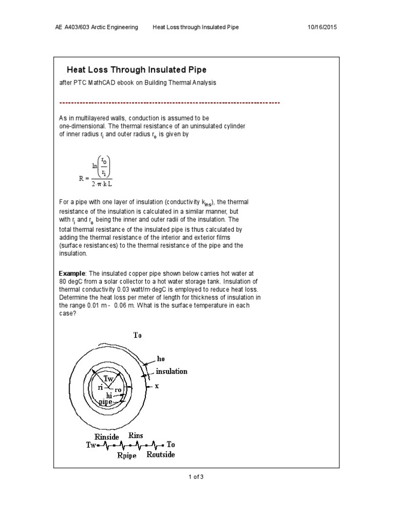 Heat Loss Insulated Pipe | PDF | Thermal Insulation | Heat Transfer
