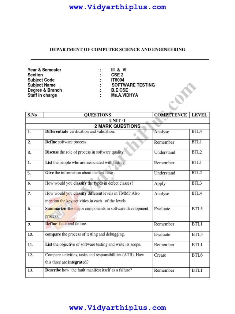Software Testing Exam Questions Guide | PDF | Software Testing ...