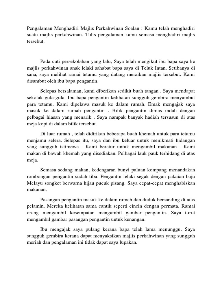 Pengalaman Menghadiri Majlis Perkahwinan Soalan 2 Pdf