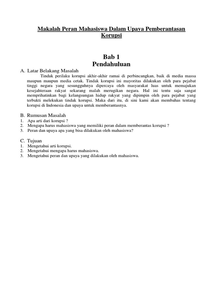 Makalah Peran Mahasiswa Dalam Upaya Pemberantasan Korupsi
