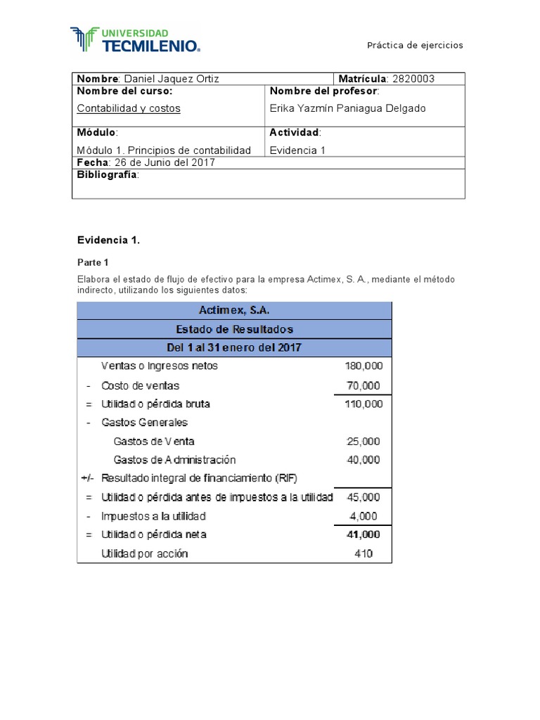 Evidencia 1 Contabilidad | PDF | Estado de flujo de efectivo | Estado ...