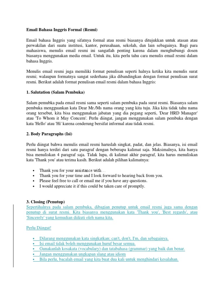 Email Bahasa Inggris Formal